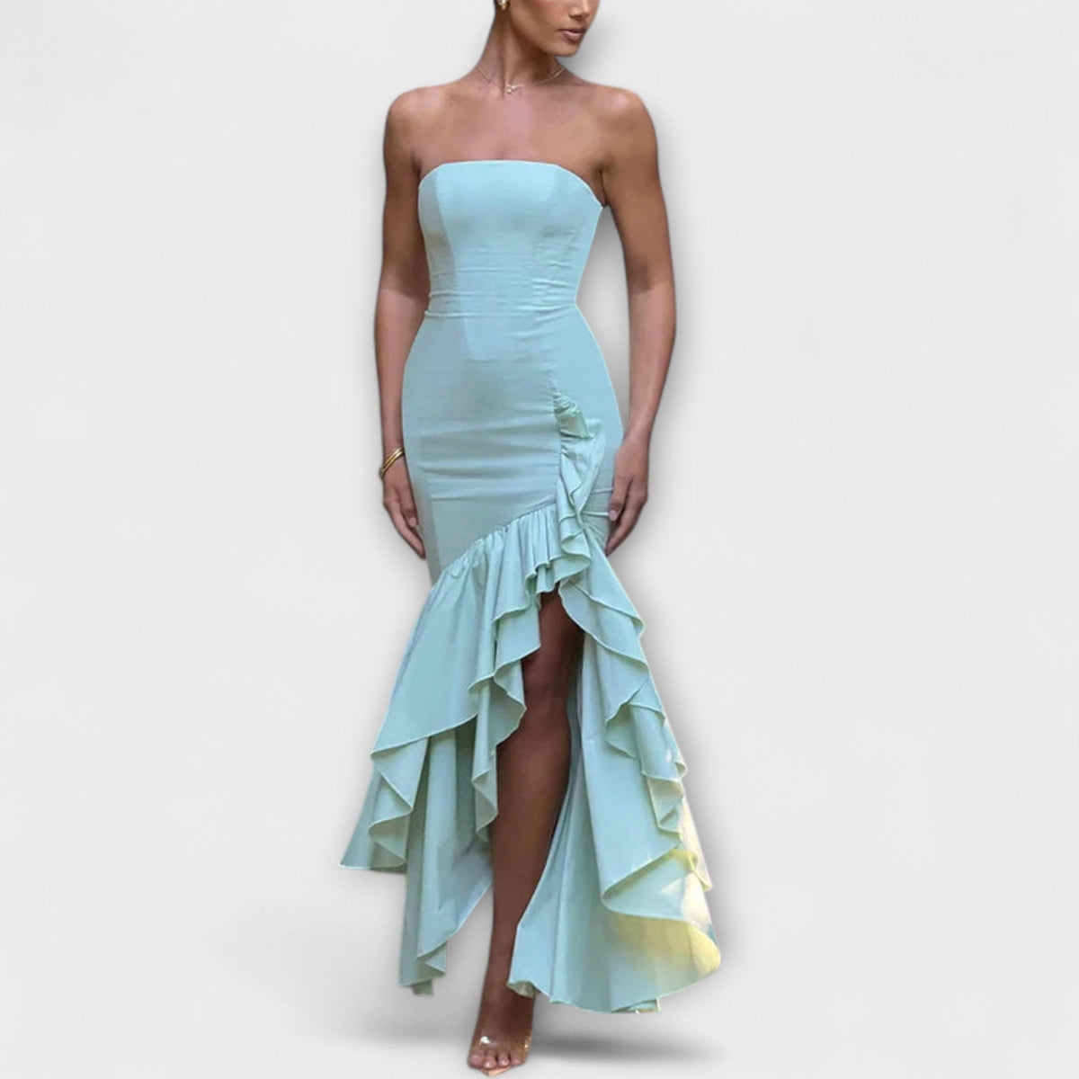 Zuri - Robe Longue Rose Épaules Dénudées à Volants