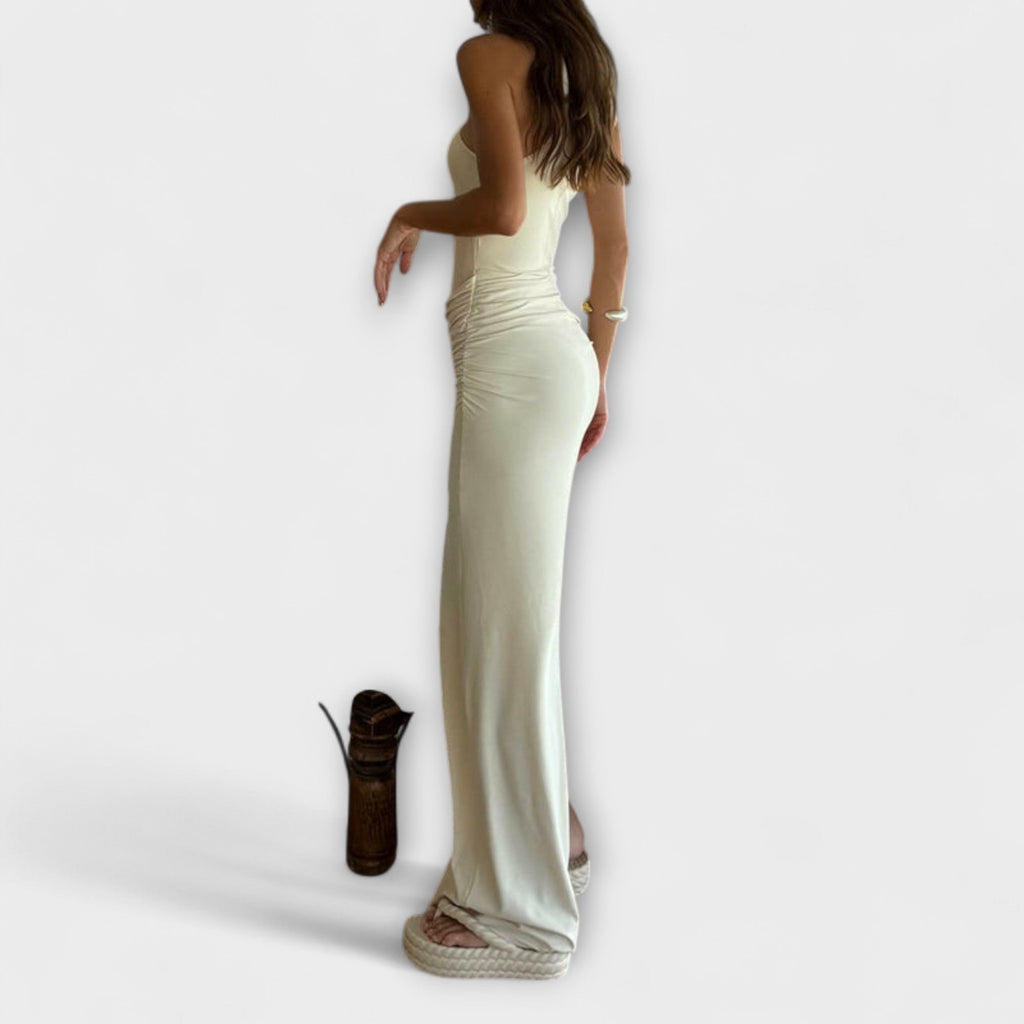 Minna - Robe Longue Sans Manches Crème à Découpes