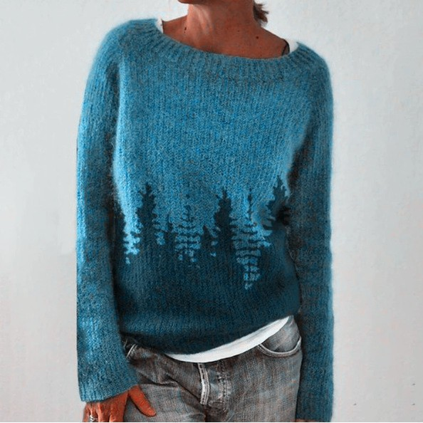 Liesa | Pull Rétro Vert à Motif Sapin