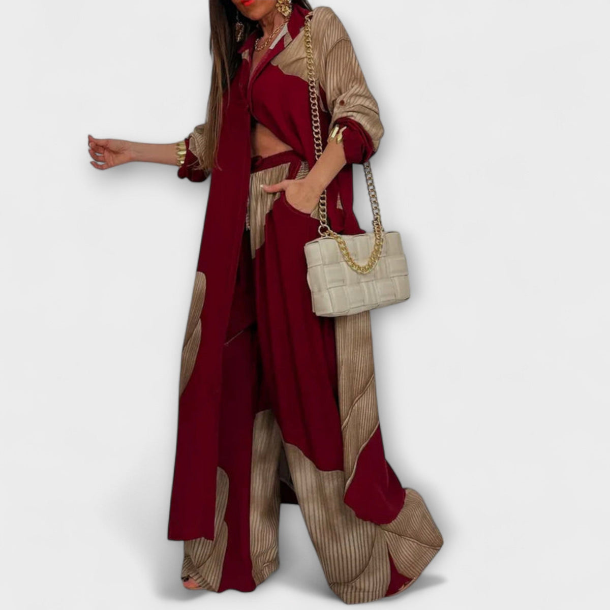 Moriel - Ensemble Crème avec Long Cardigan