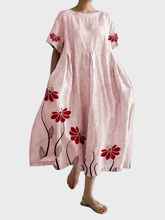 Robe Rose à Motif Floral Rouge