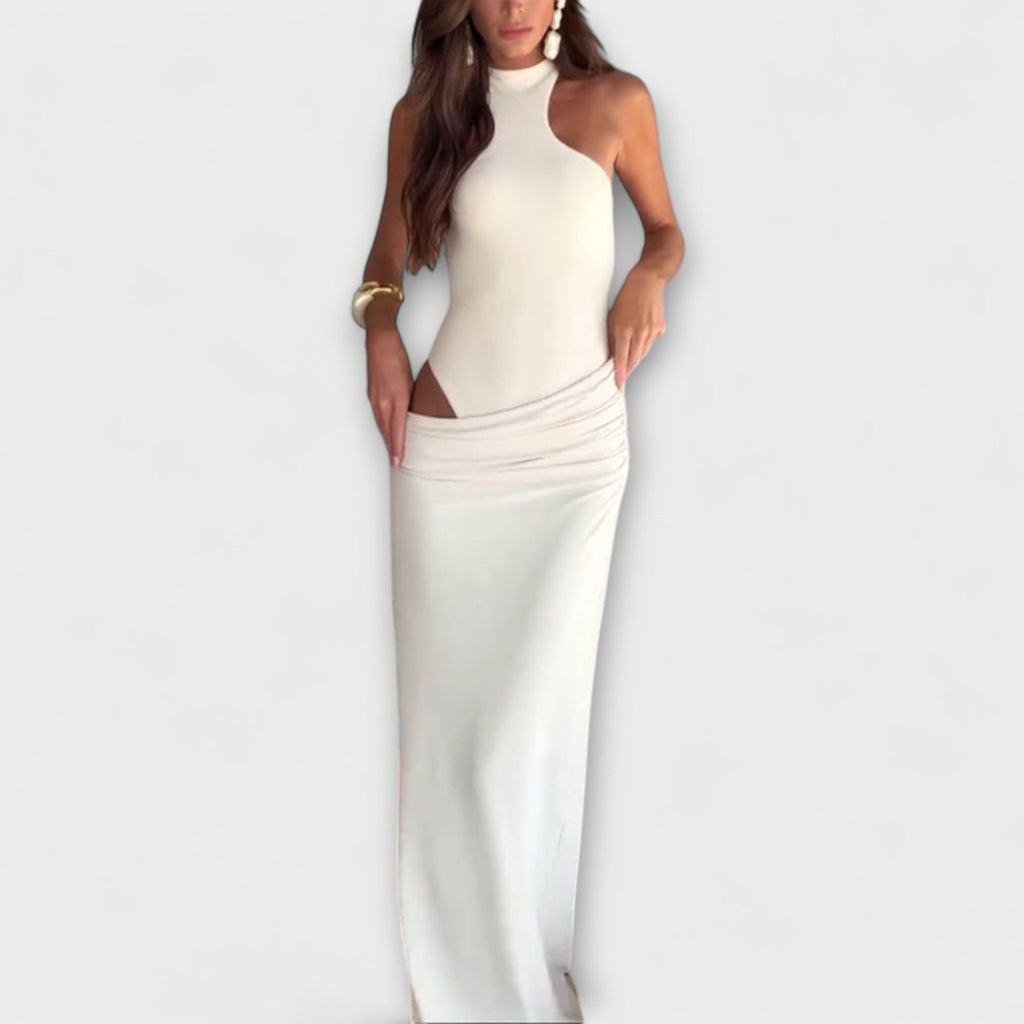 Minna - Robe Longue Sans Manches Crème à Découpes