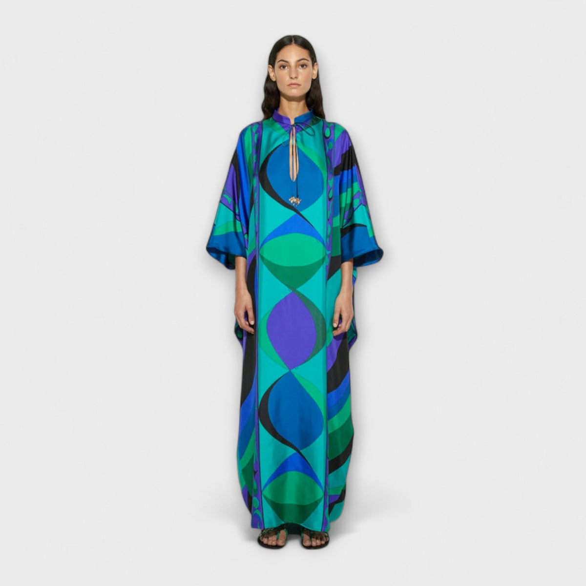 Harper - Kaftan en Satin Psychédélique Coloré