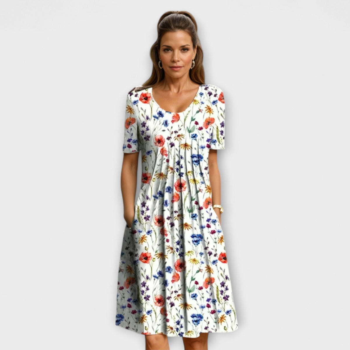 Candice - Robe Blanche à Petites Fleurs Éparses
