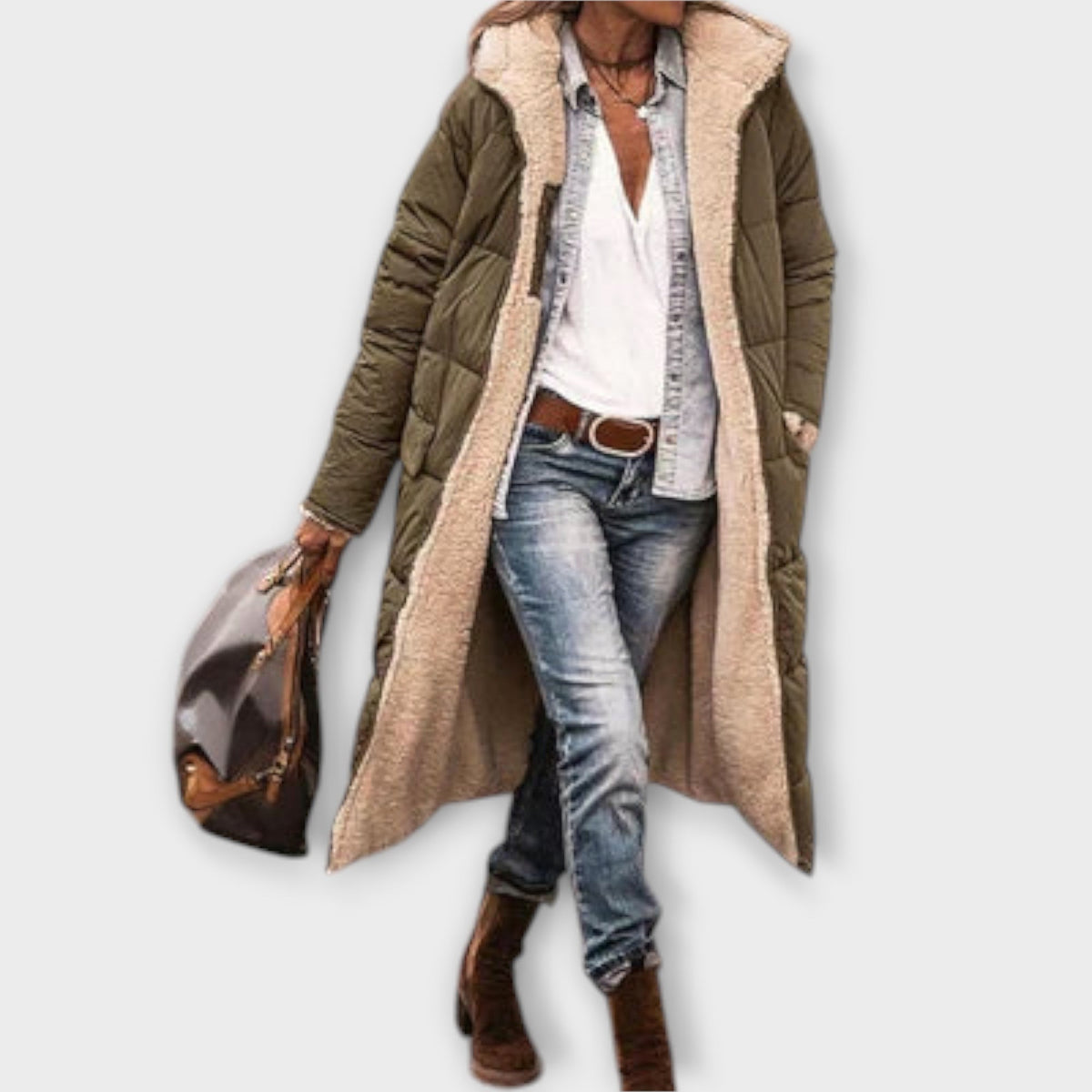 Kora - Manteau Douillet Noir Doublé Fourrure