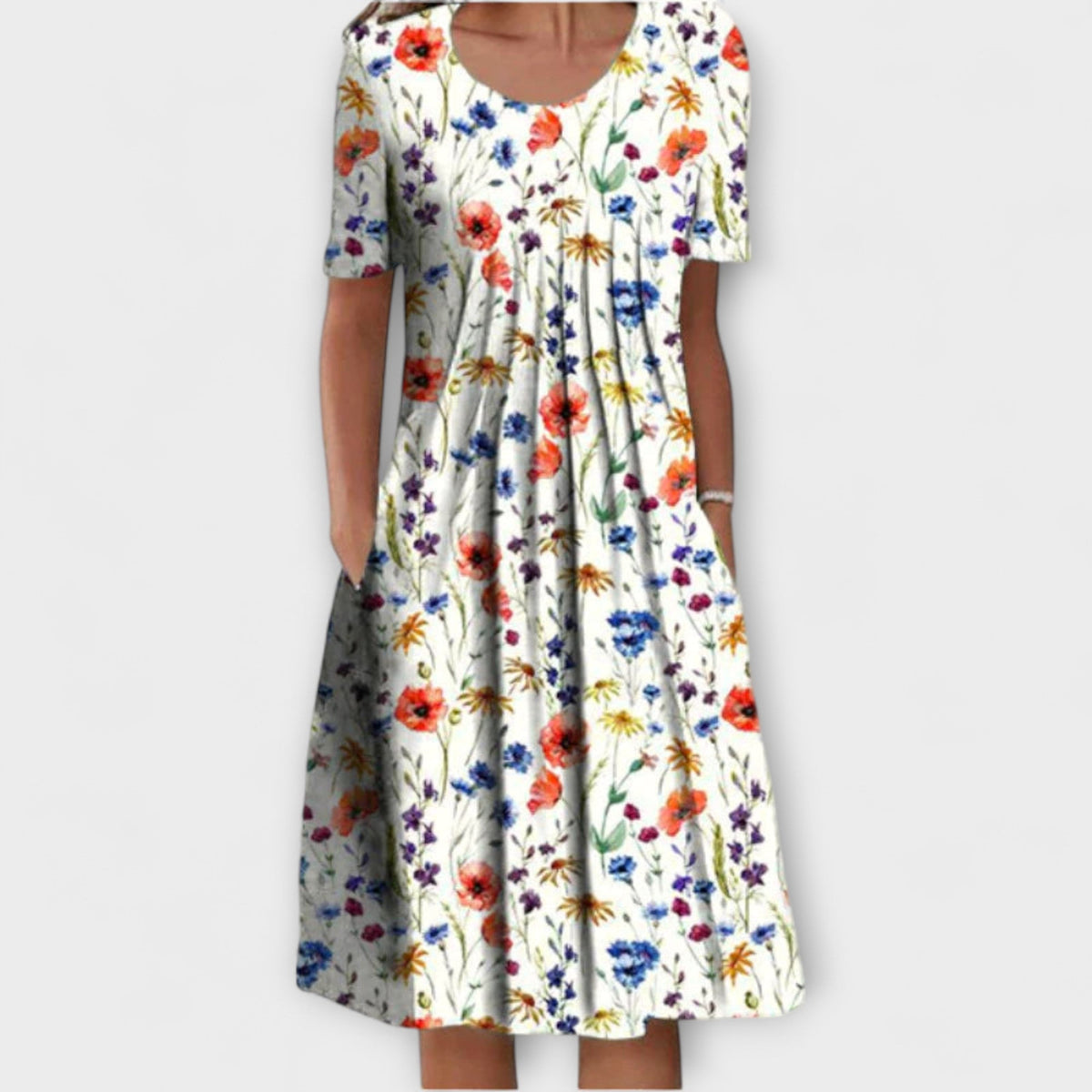 Emelie - Robe à Étages Blanche à Motif Floral
