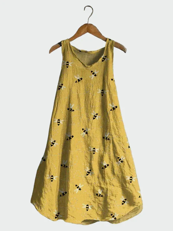 Robe Jaune Moutarde à Motif Abeilles