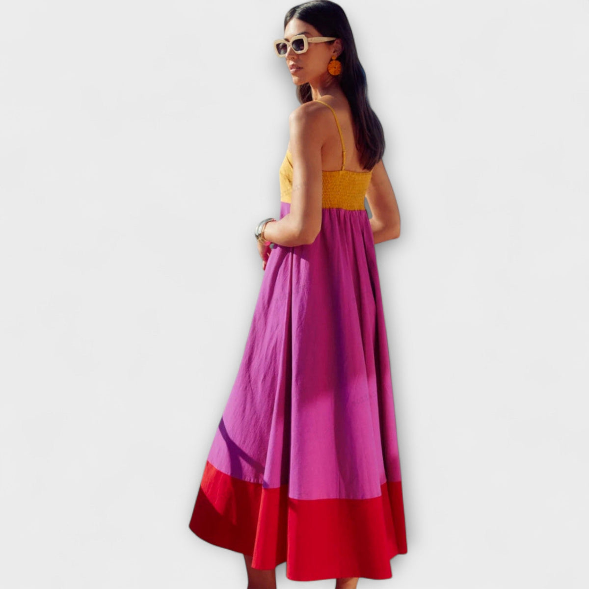 Robe Longue Color-Block à Fines Bretelles
