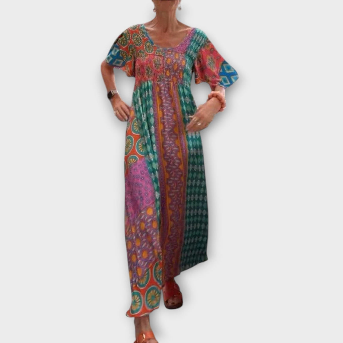 Melania - Robe Bohème Colorée à Motif Ethnique