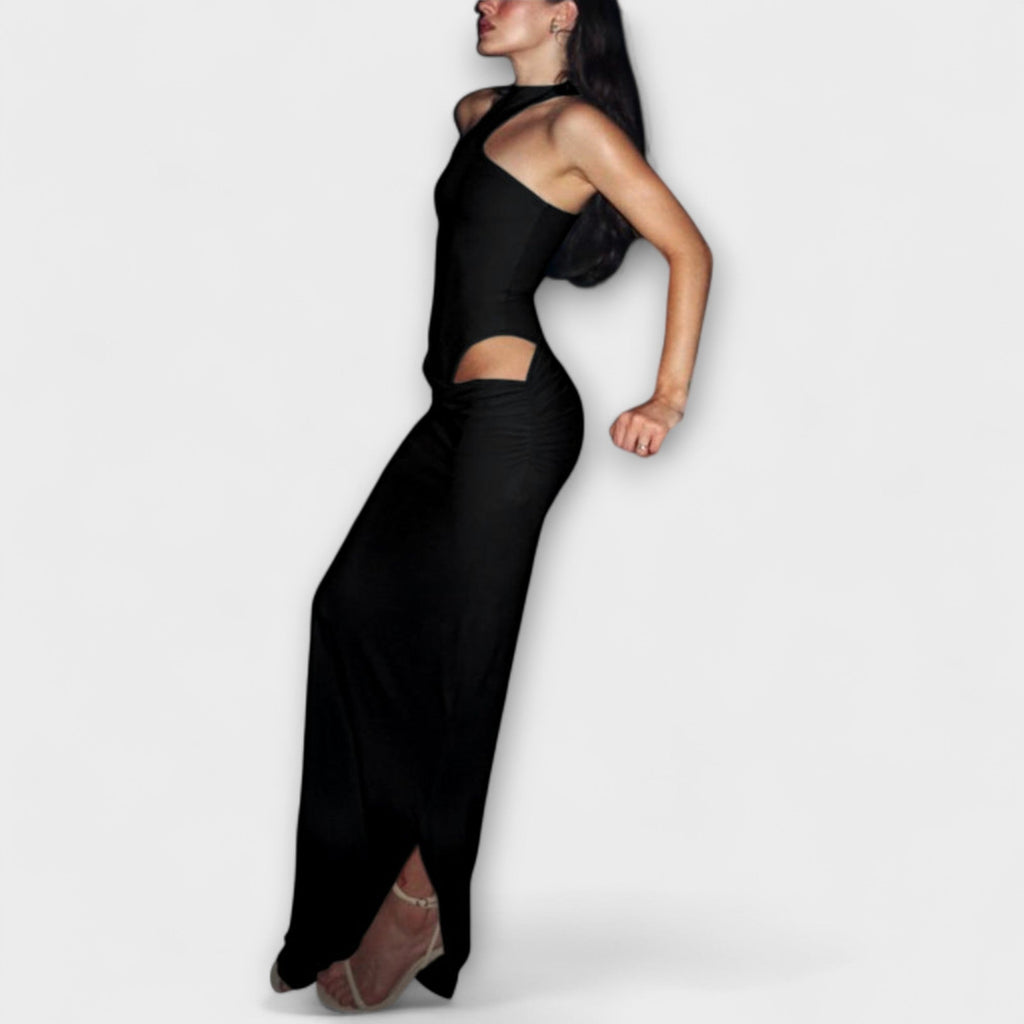 Minna - Robe Longue Sans Manches Crème à Découpes
