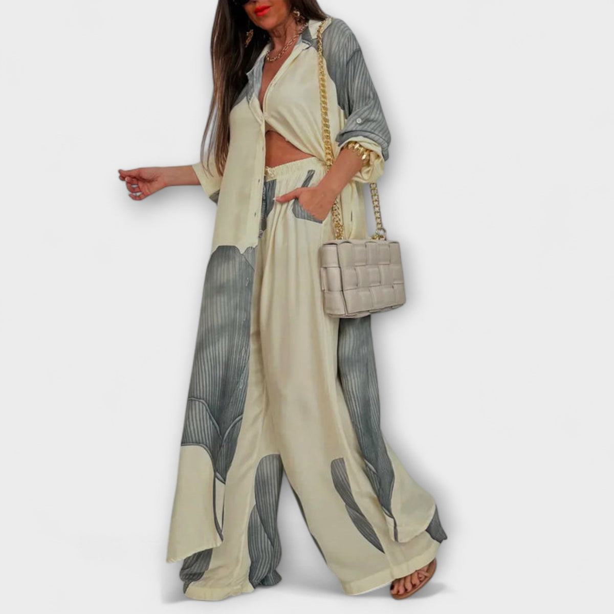 Moriel - Ensemble Crème avec Long Cardigan