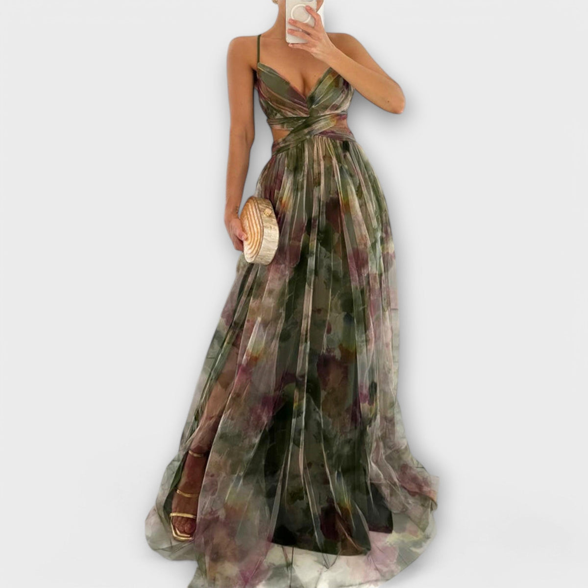 Annai - Robe Longue en Résille Rose à Motif Floral