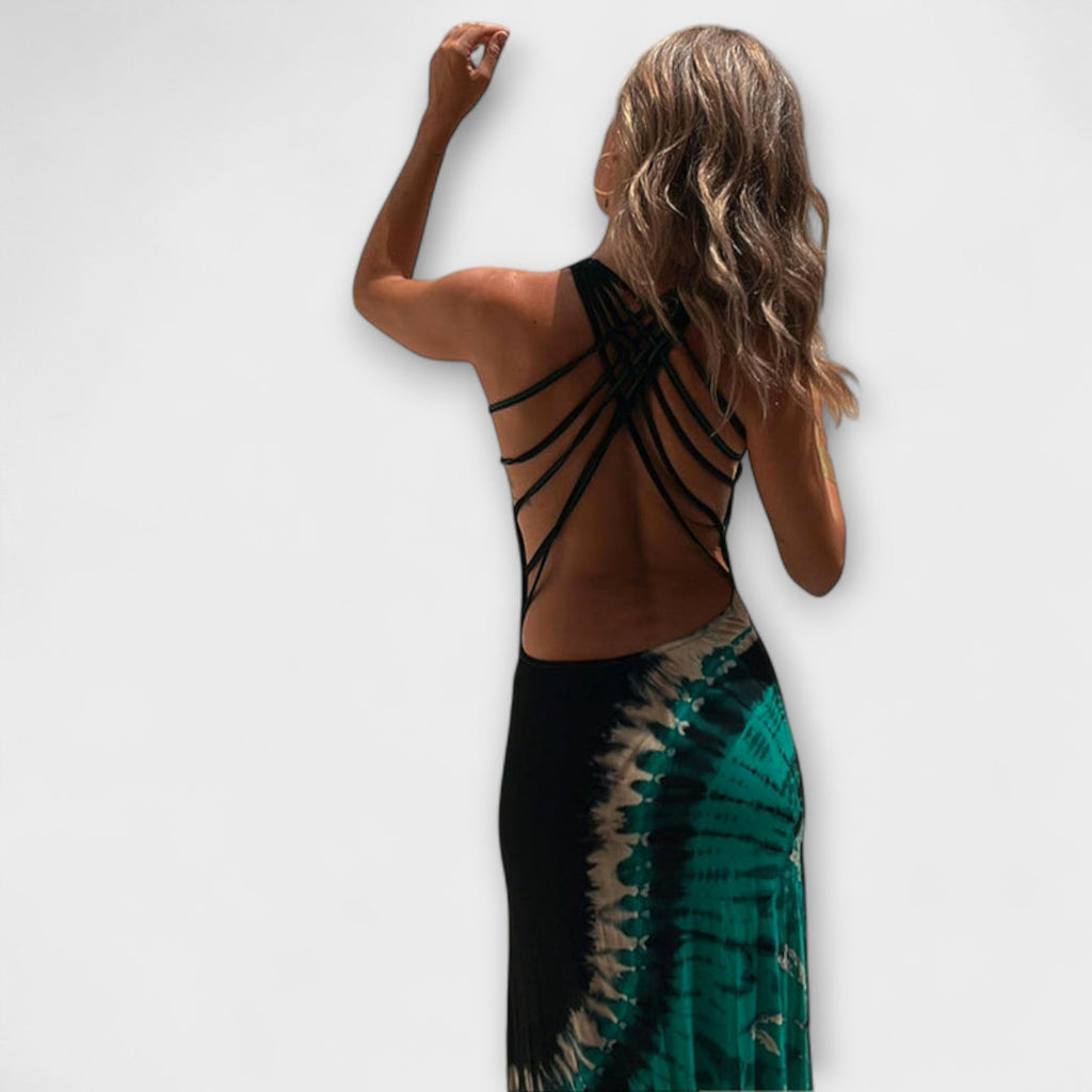 Livia - Robe Longue Tie-Dye Noire et Verte