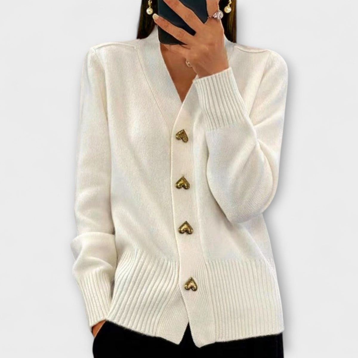Marij - Cardigan Bleu Foncé à Col V, Style Vintage