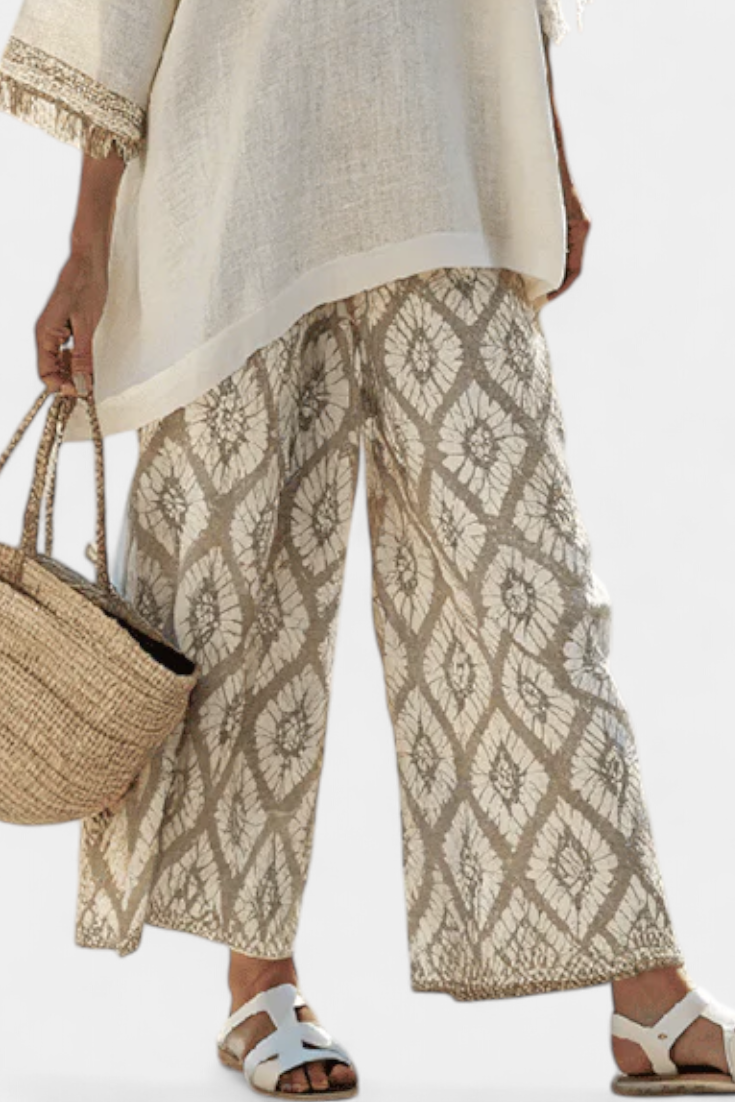 Eduarda - Ensemble Boho Chic Élégant Crème à Motif Ikat