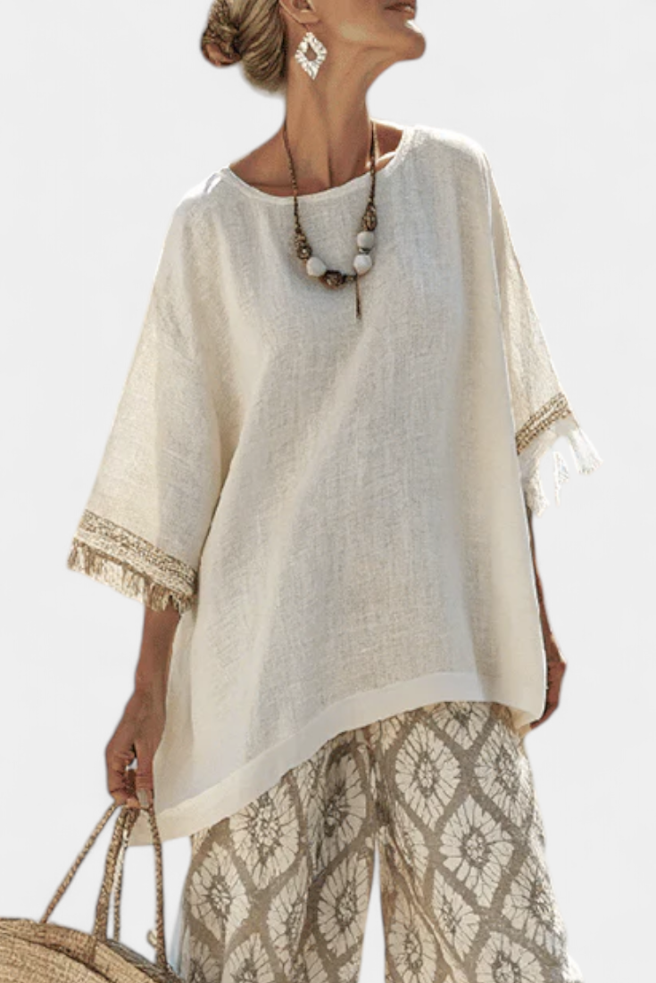 Eduarda - Ensemble Boho Chic Élégant Crème à Motif Ikat