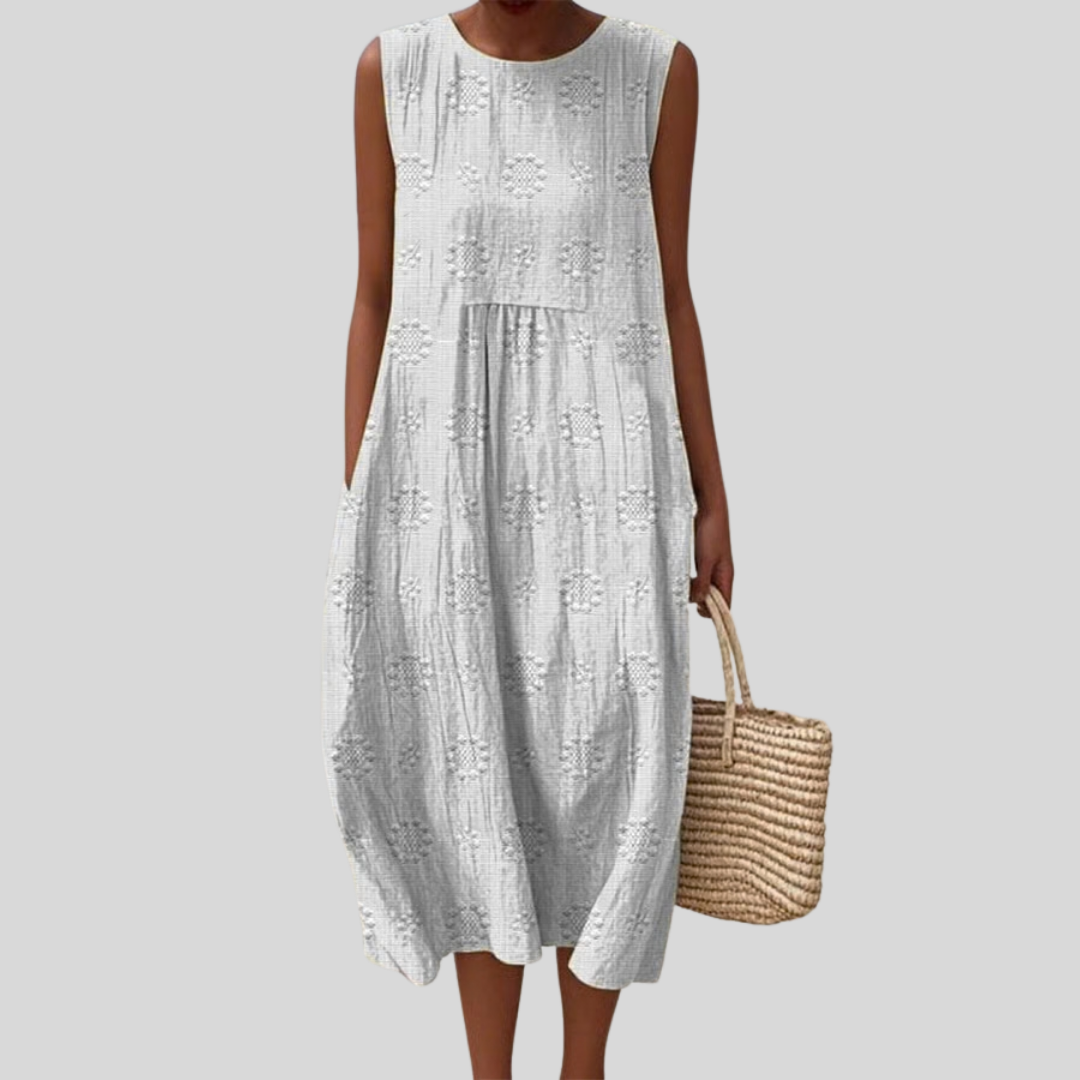 Robe en Lin Gris Clair Effet Froissé
