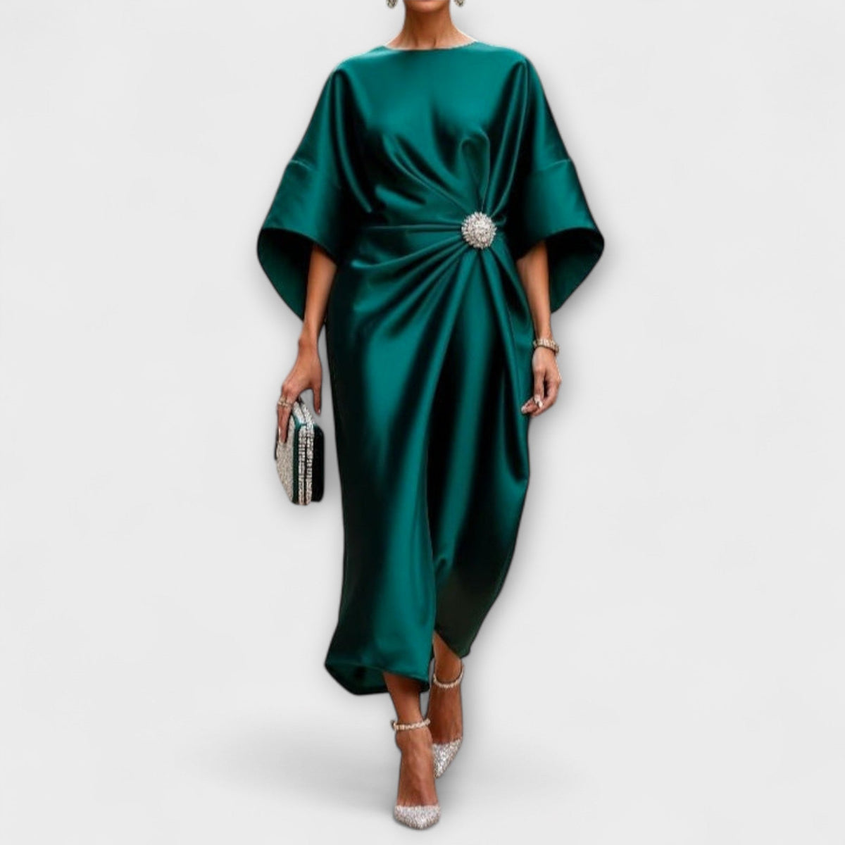Luxe - Robe Longue en Satin Brillant Bleu Clair