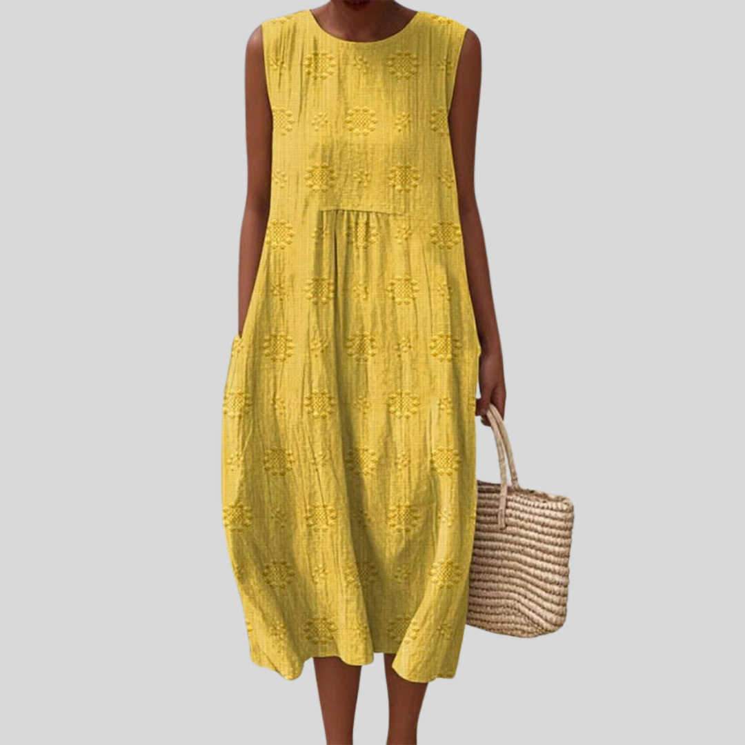 Robe en Lin Jaune à Col V
