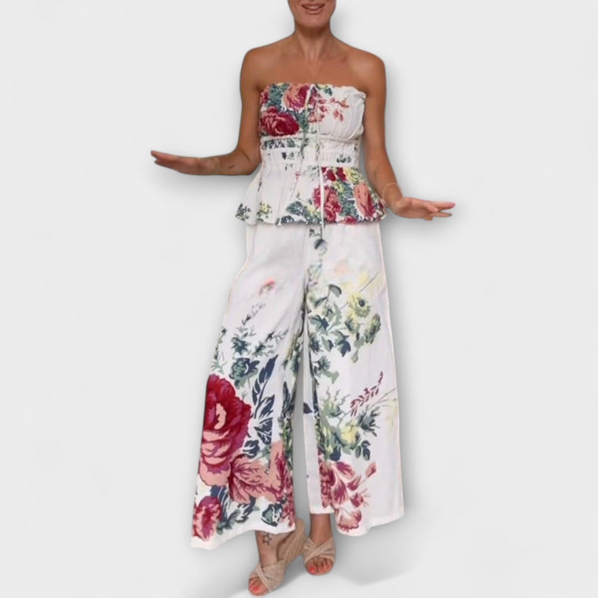 Indigo - Ensemble Crème à Motif Fleuri