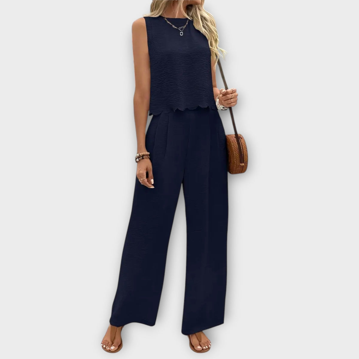 Valeria - Ensemble Crème avec Gilet et Pantalon