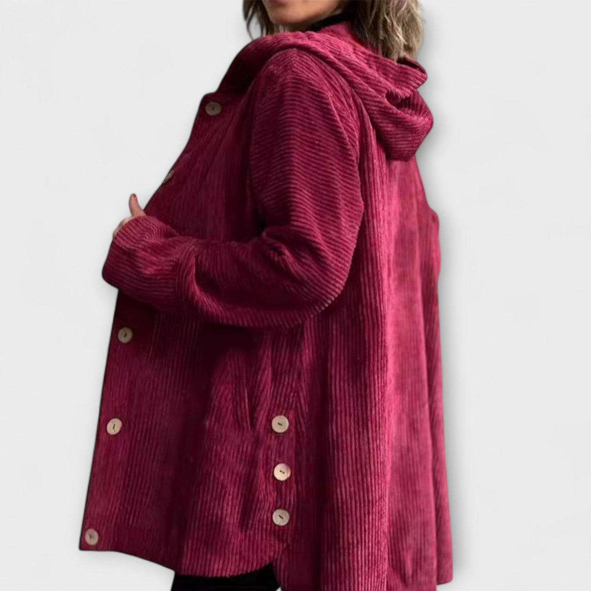 Ladia - Veste à Capuche en Velours Côtelé Bordeaux