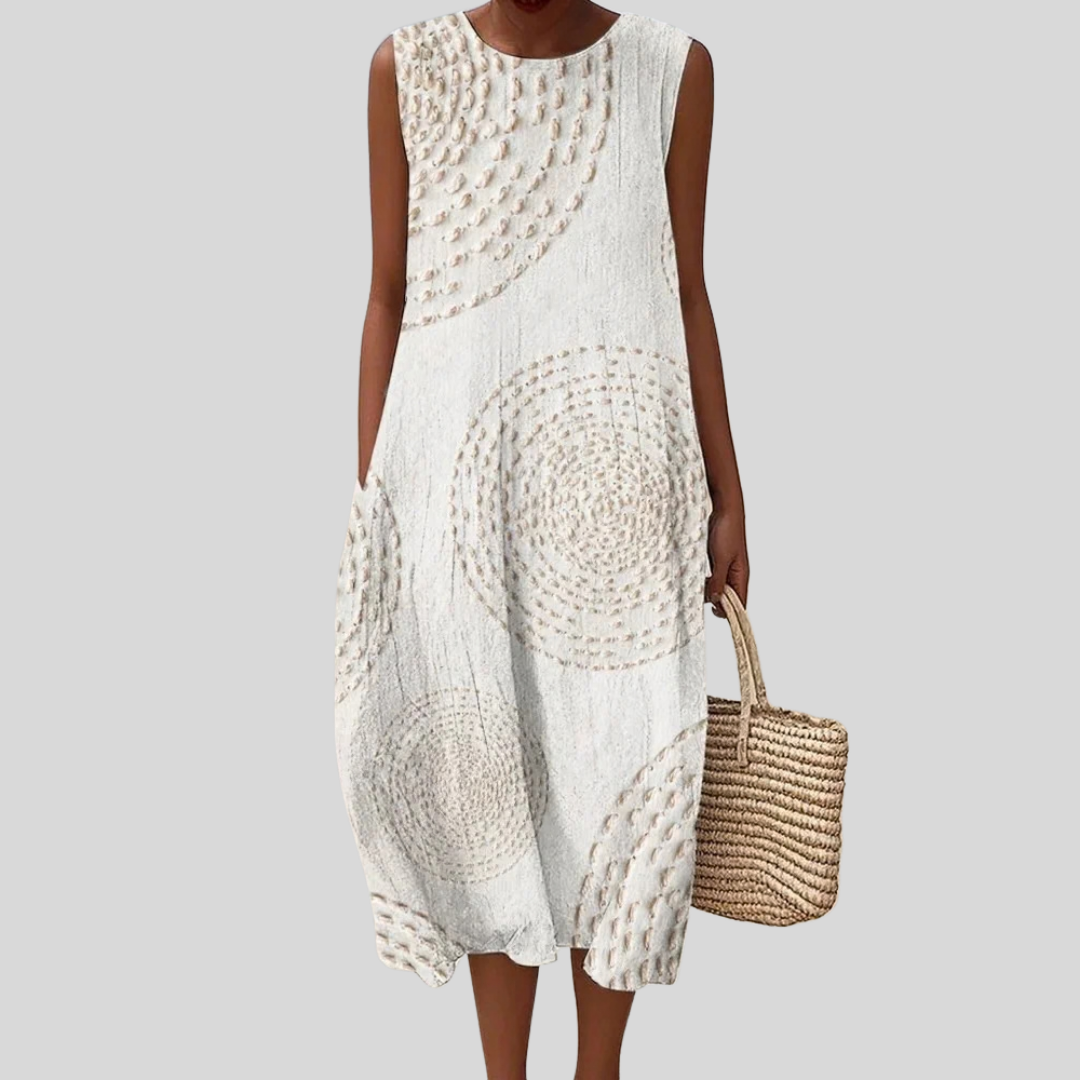 Robe en Lin Blanche à Motif Ajouré