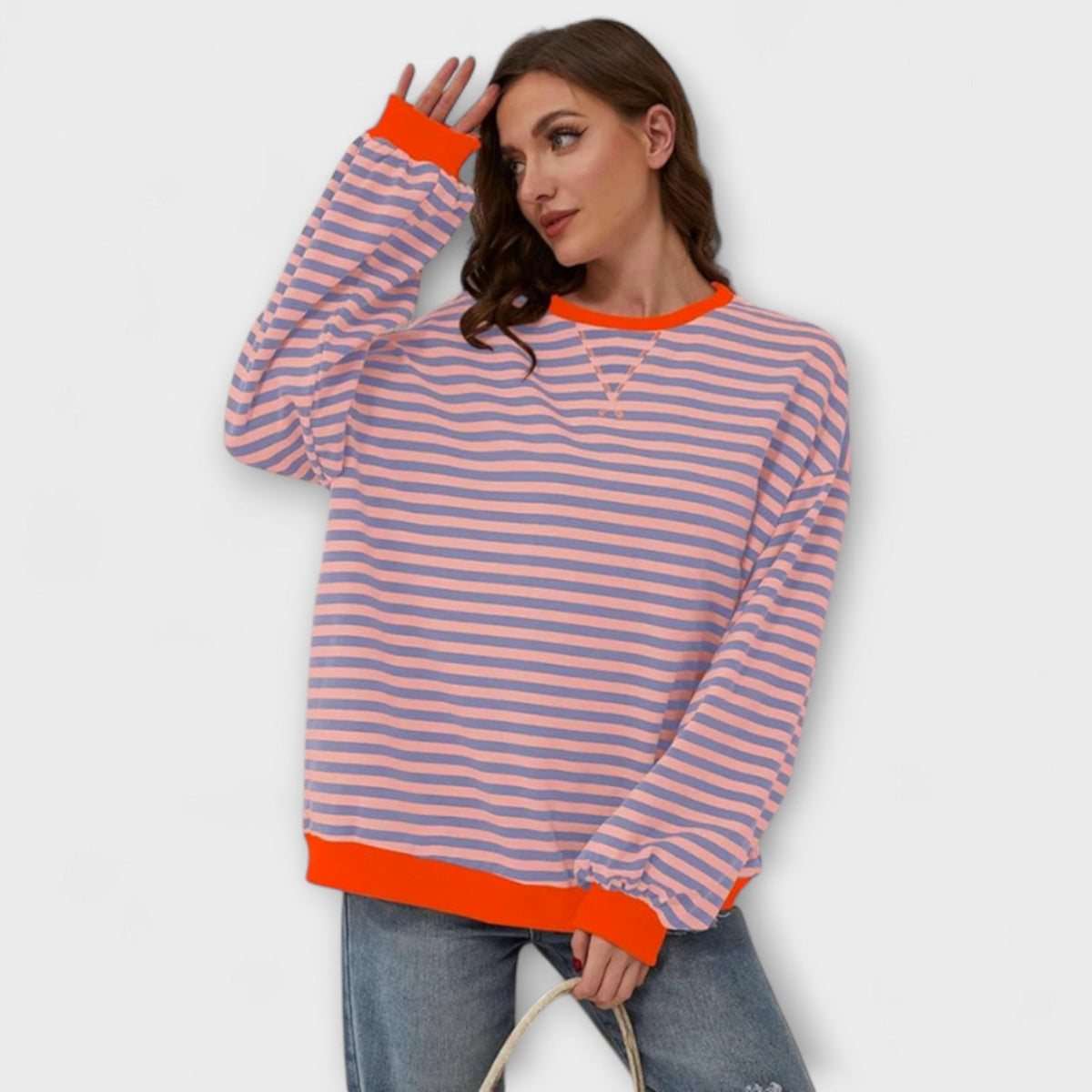 Marlene - Pull Oversize Bleu et Blanc à Rayures