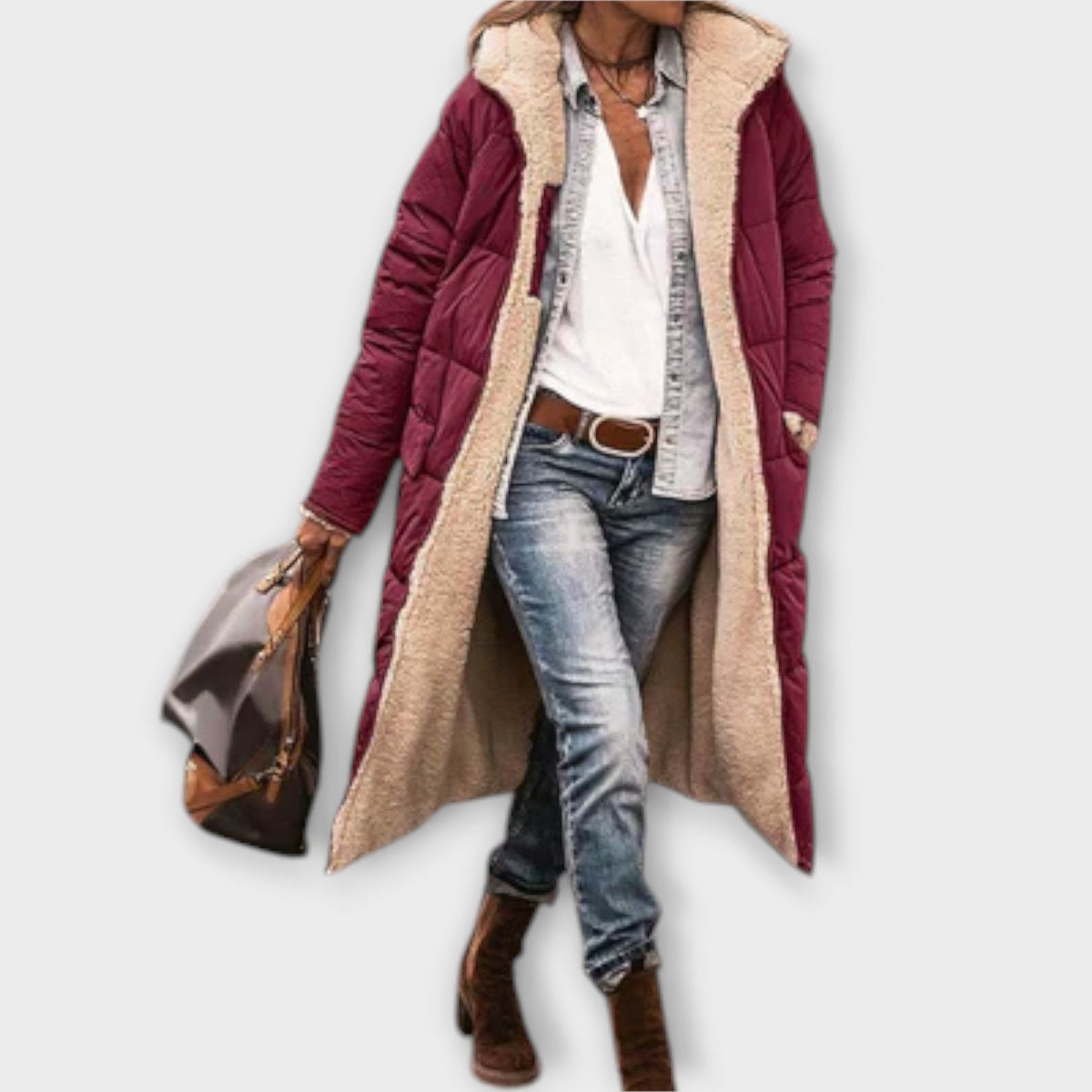 Kora - Manteau Douillet Noir Doublé Fourrure