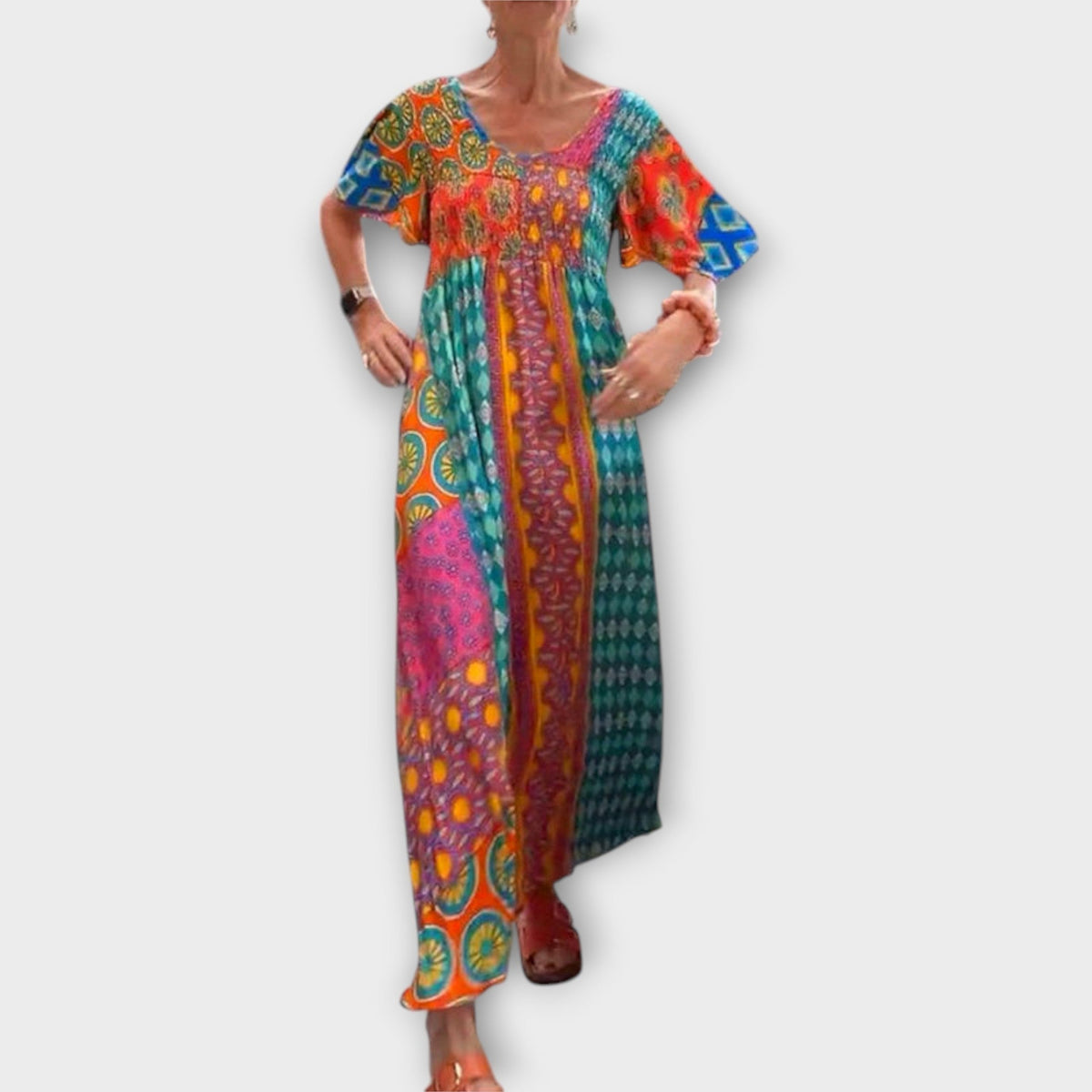 Melania - Robe Bohème Colorée à Motif Ethnique