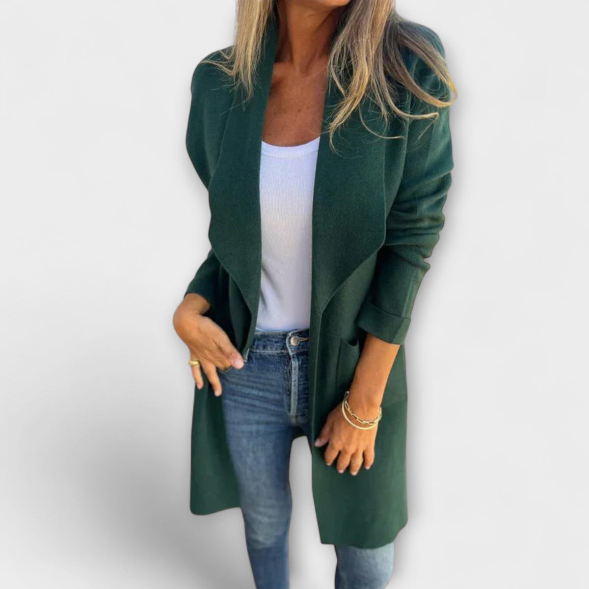 Eliane - Cardigan Long Élégant Gris