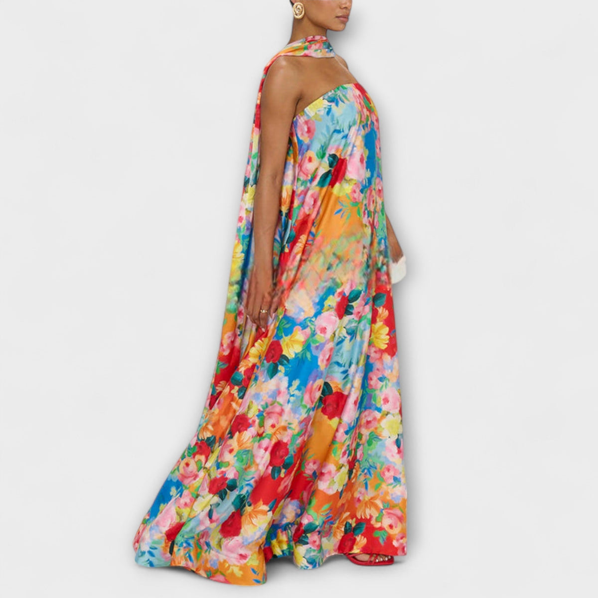 Harlow - Robe Longue Épaules Dénudées Colorée à Motif Floral