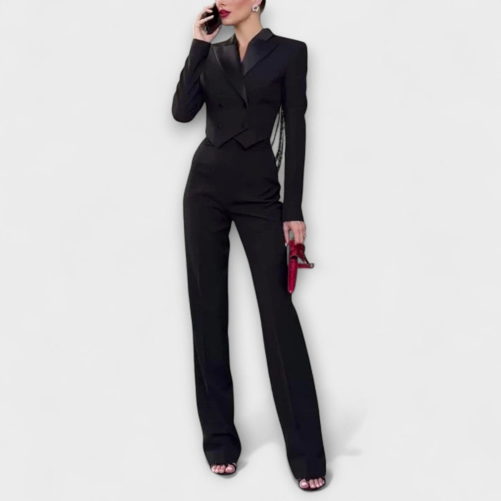 Noa - Ensemble Blazer Noir à Détail Perlé