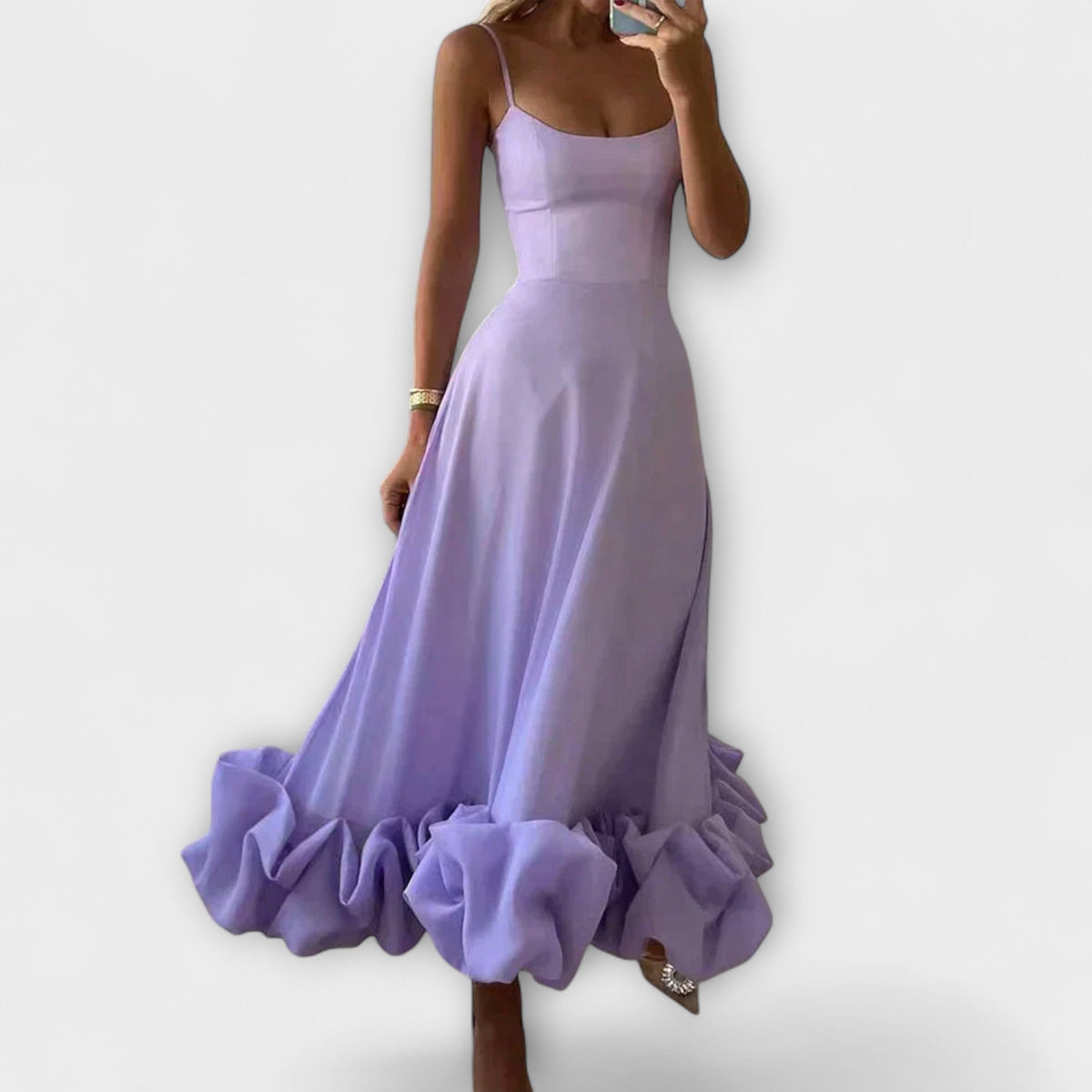 Lily - Robe Midi de Fête en Satin Violet à Volants