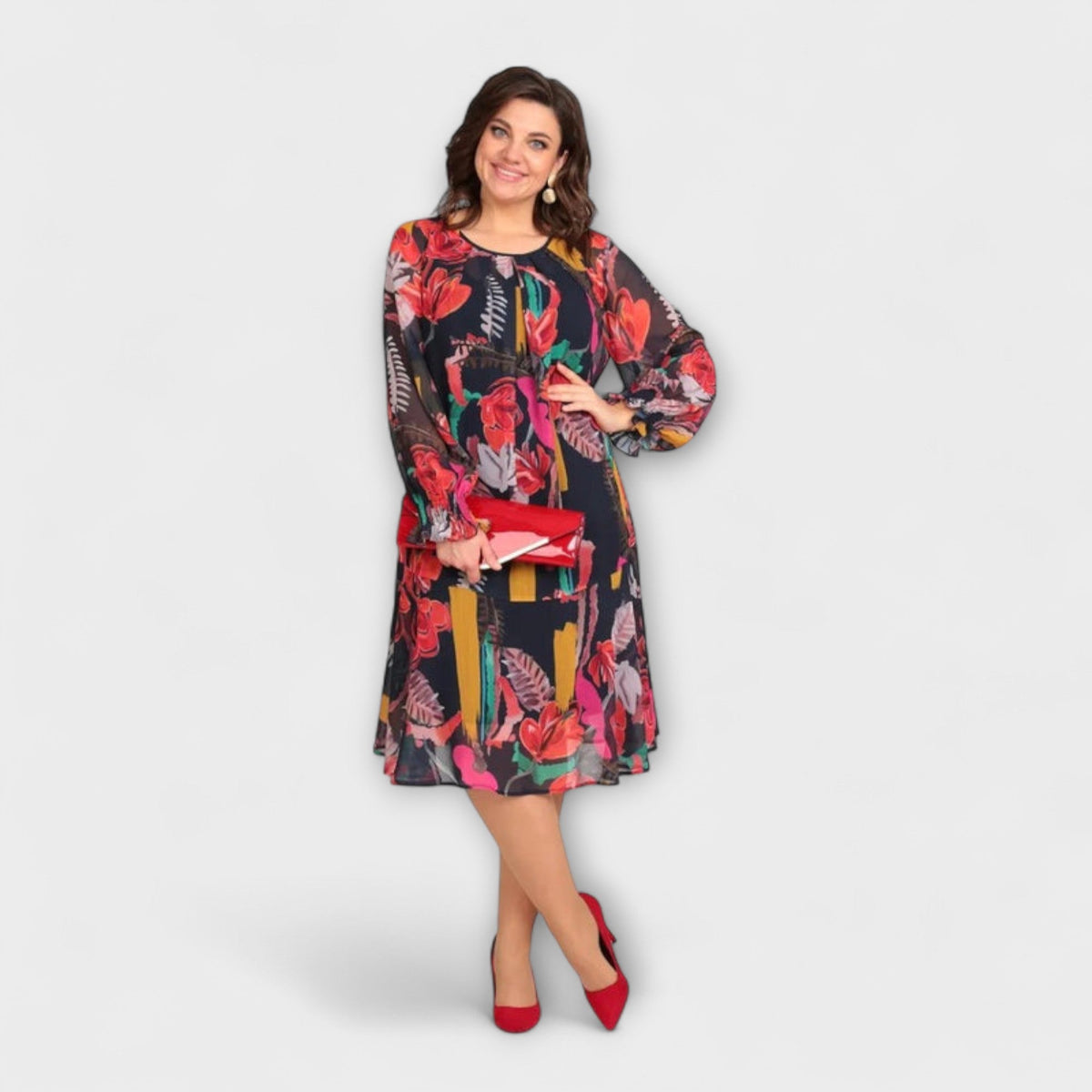 Caroline - Robe Grande Taille Élégante à Motif Floral