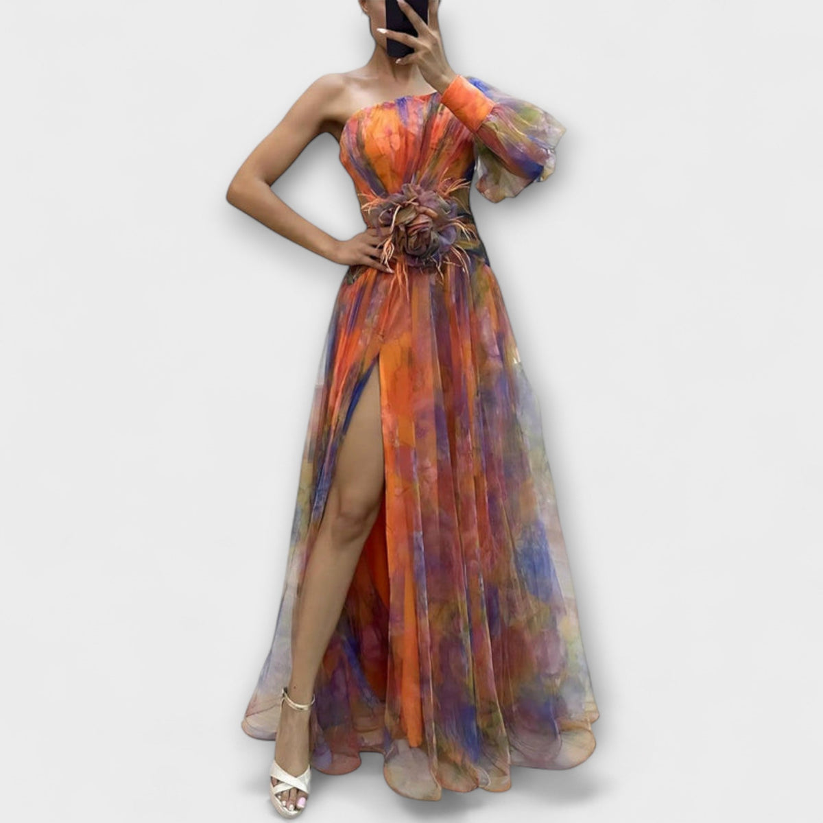 Minna - Robe Longue Asymétrique Violette Imprimée