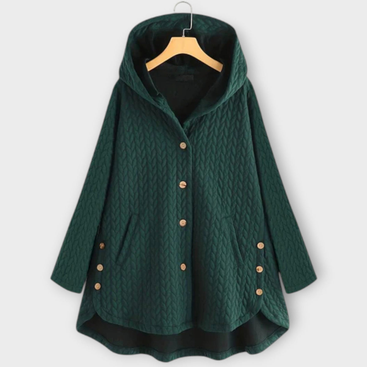 Leslie - Veste Chaude Noire Boutonnée à Capuche