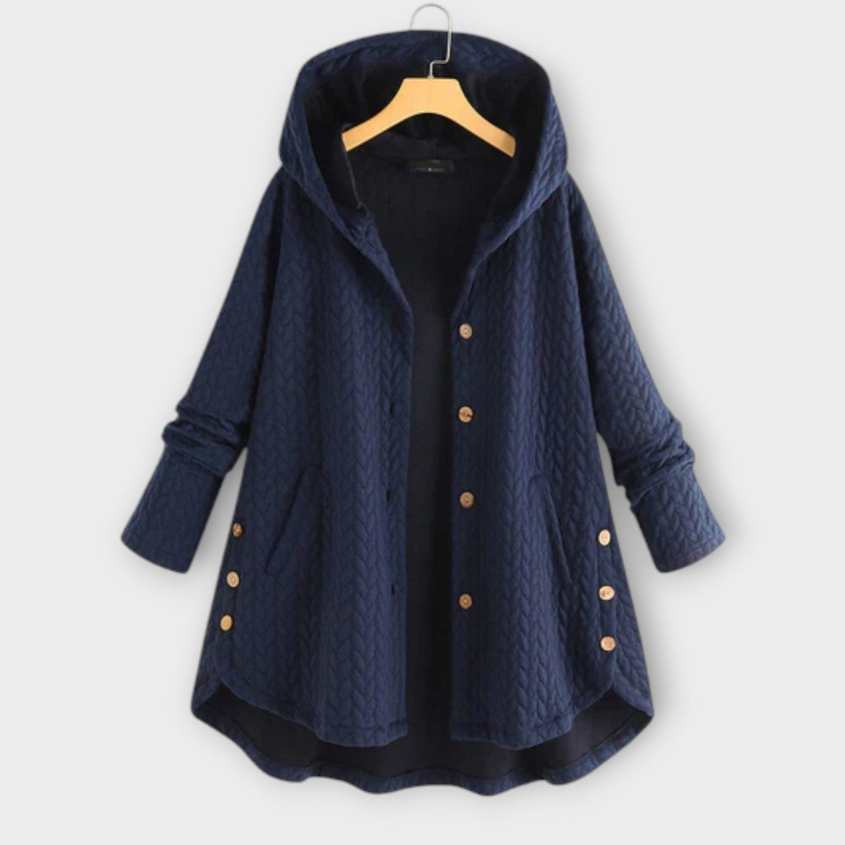 Leslie - Veste Chaude Noire Boutonnée à Capuche