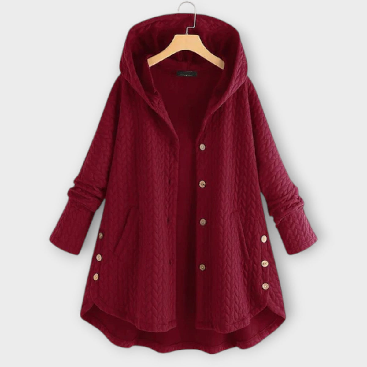Leslie - Veste Chaude Noire Boutonnée à Capuche