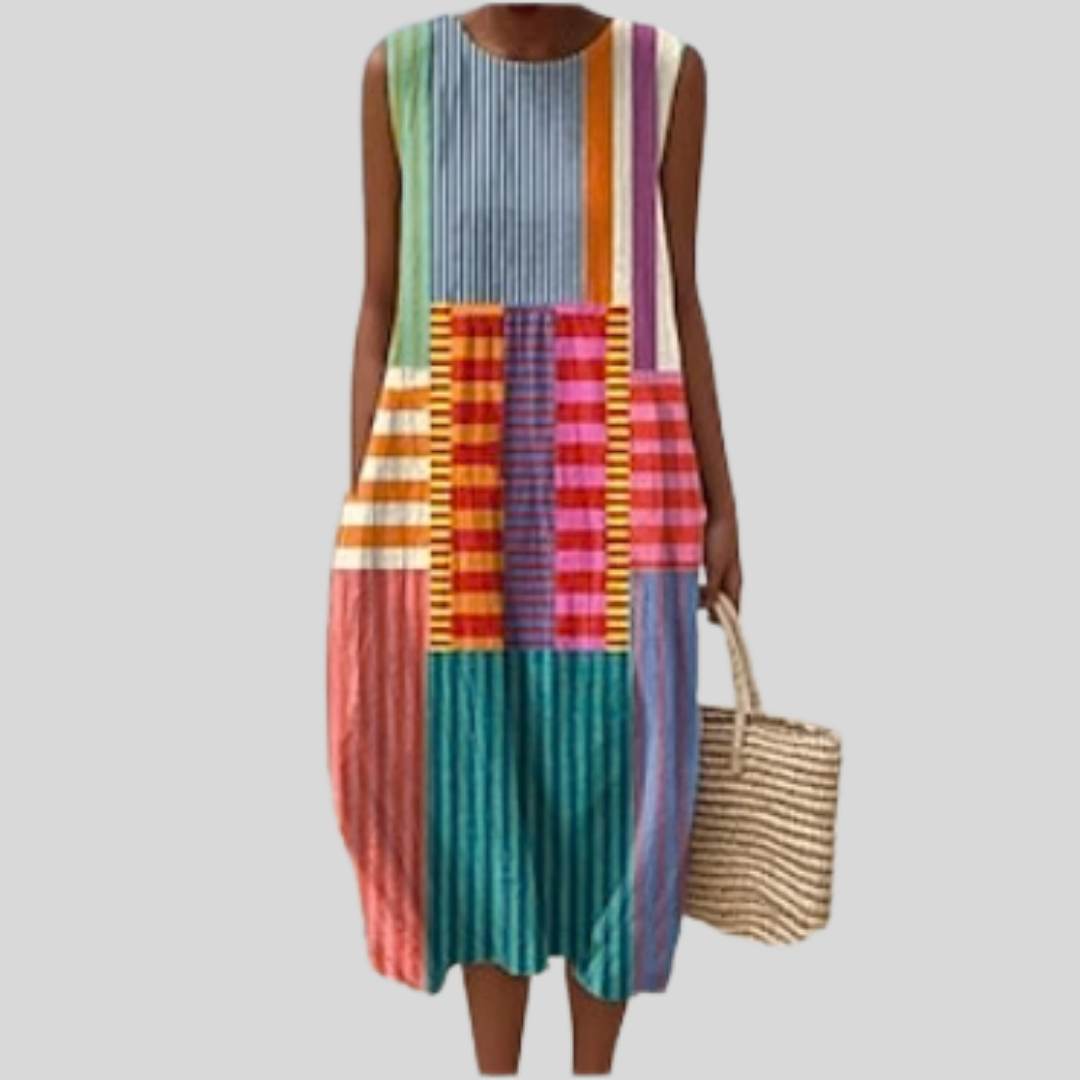 Robe Colorée à Motif Patchwork