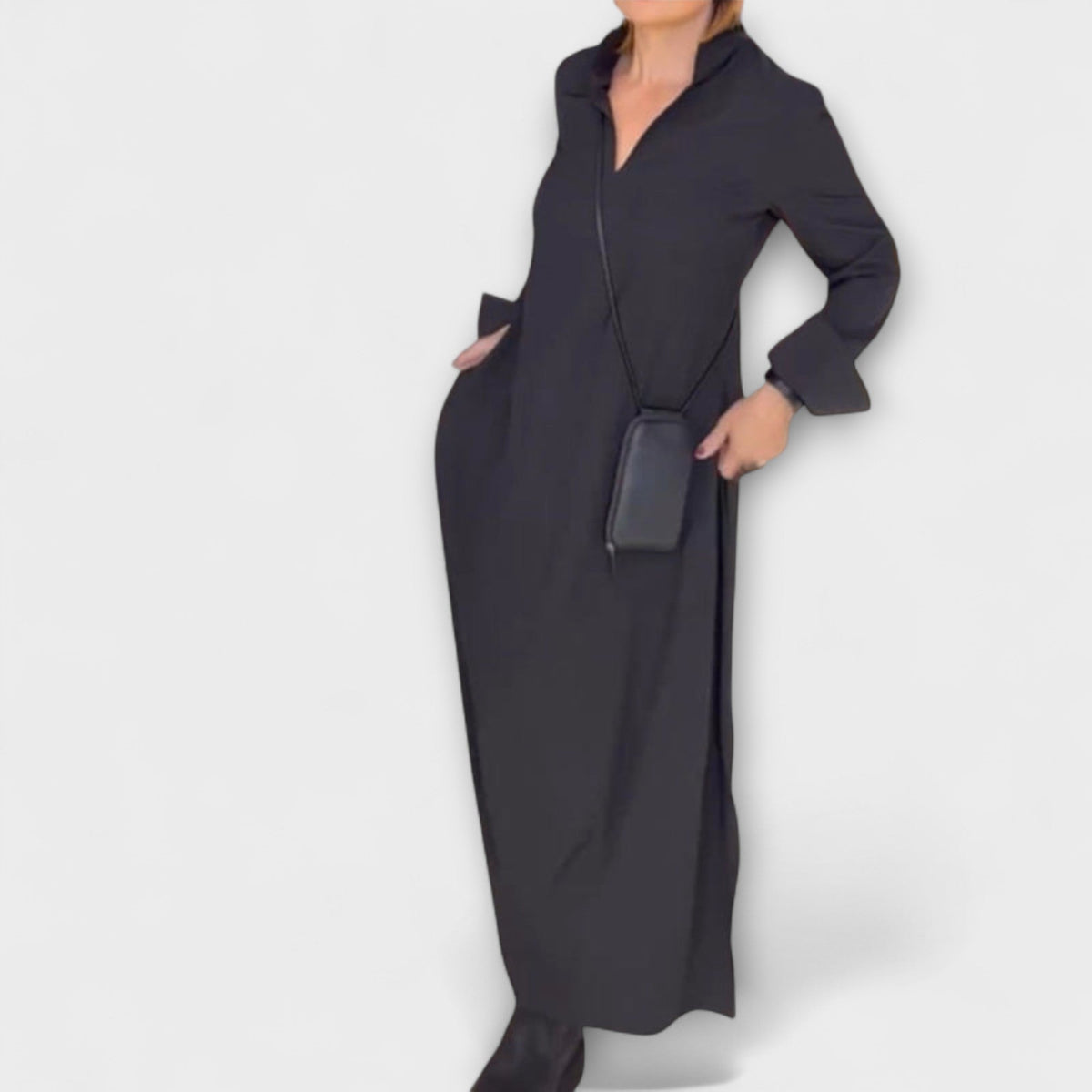 Caroline - Robe Longue Fluide Bleu Foncé