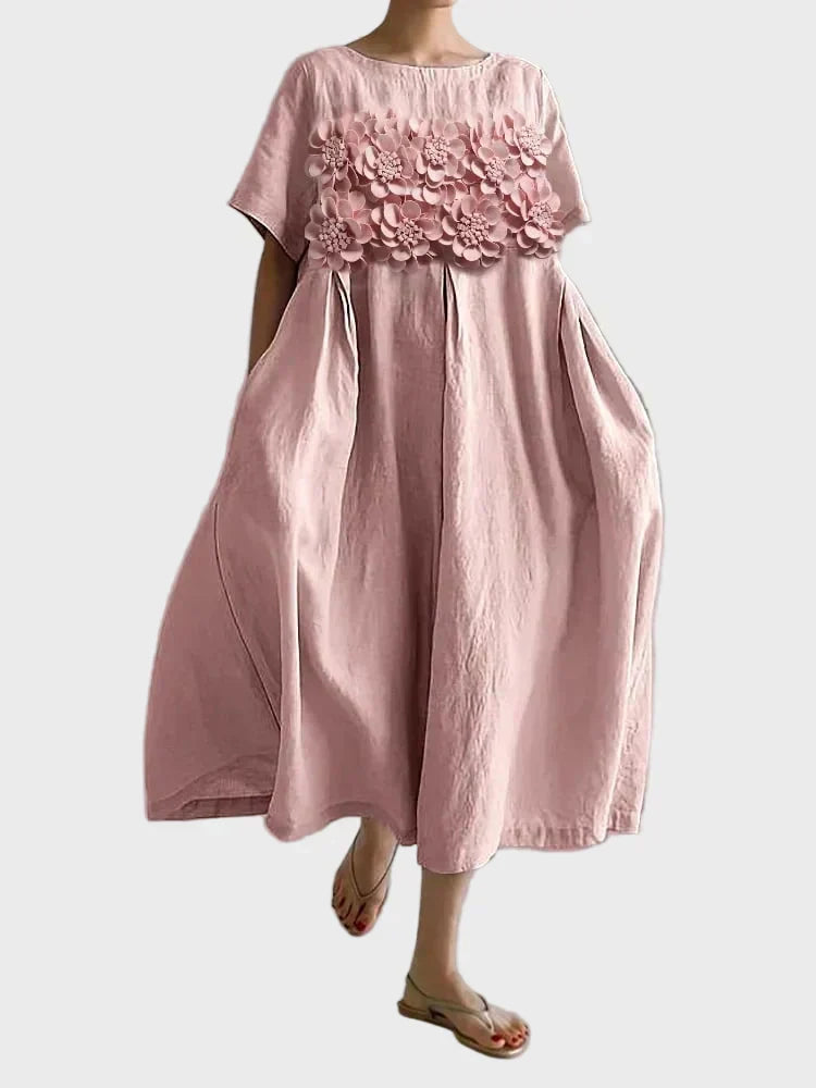 Robe en Lin Beige à Volants