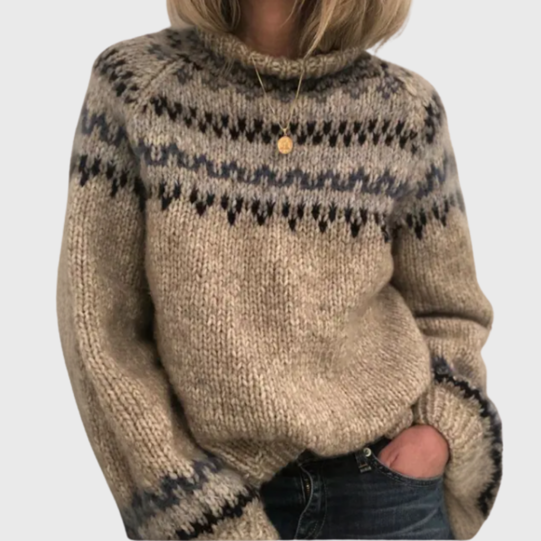 Marje | Pull Ultra-Doux Beige à Motif Norvégien