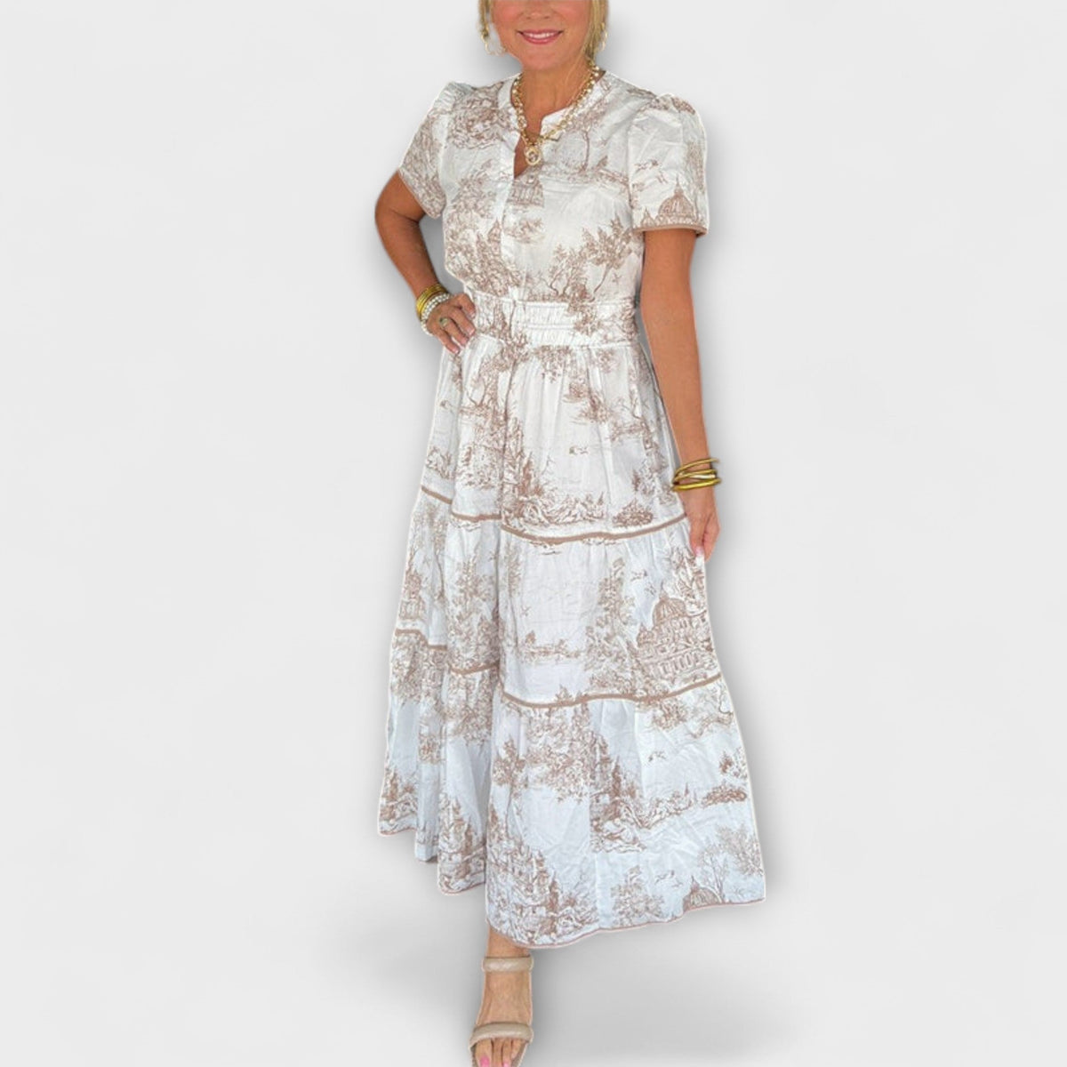Eliza - Robe Longue en Toile Crème à Dentelle