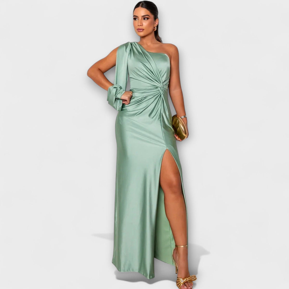Elisa - Robe Bleu Pétrole Une Épaule Froncée