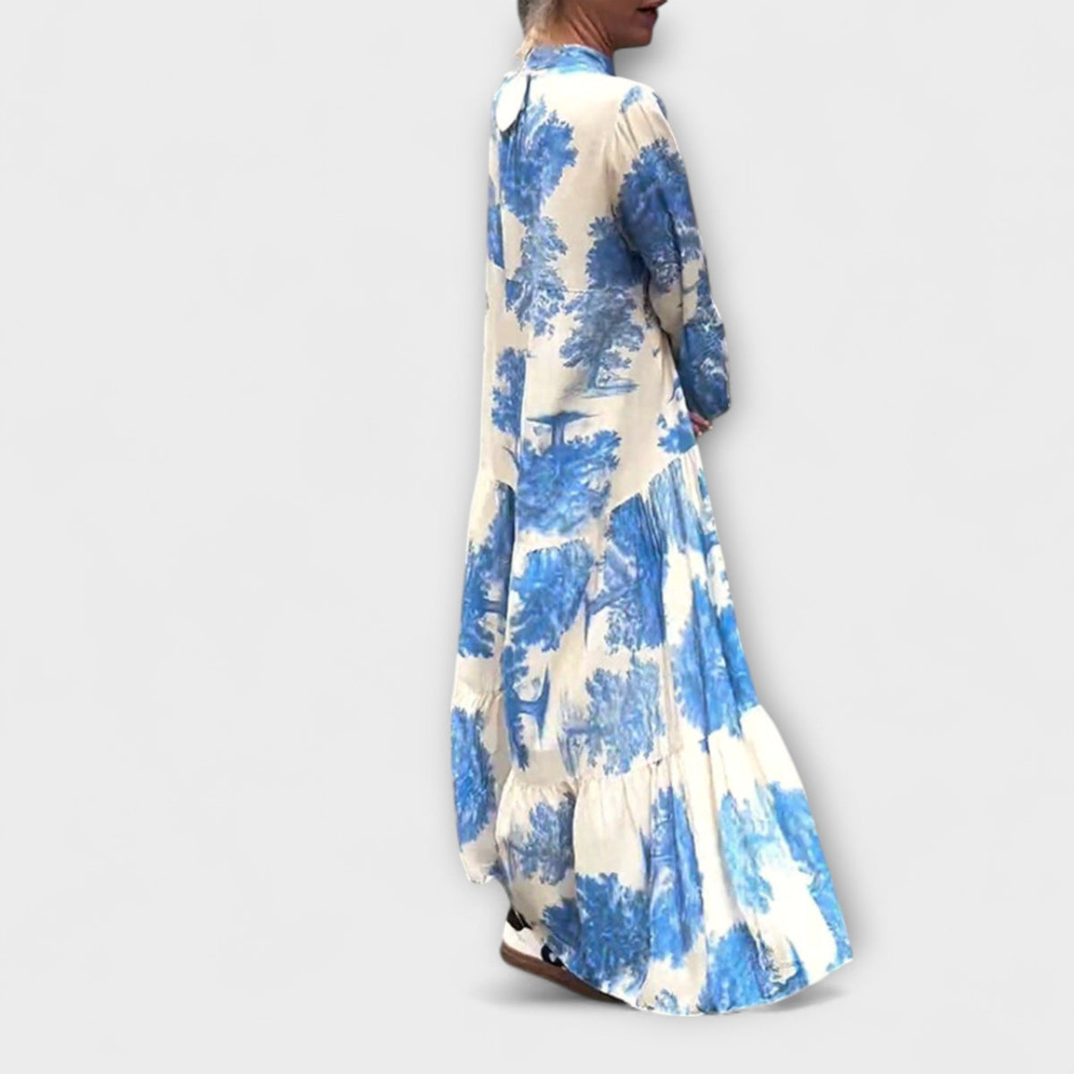 Nerina - Robe Longue Beige à Motif Aquarelle