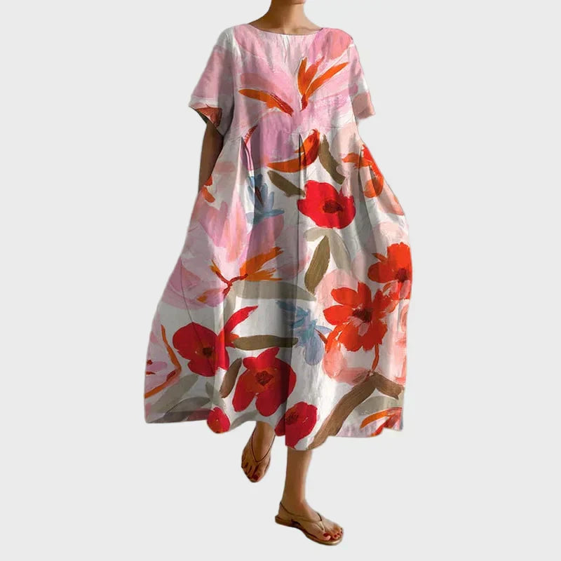 Robe Rose Pâle à Coquelicots