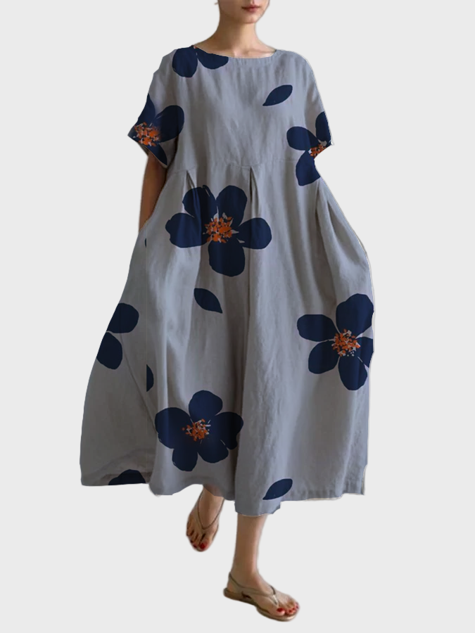 Robe Grise à Fleurs Bleues