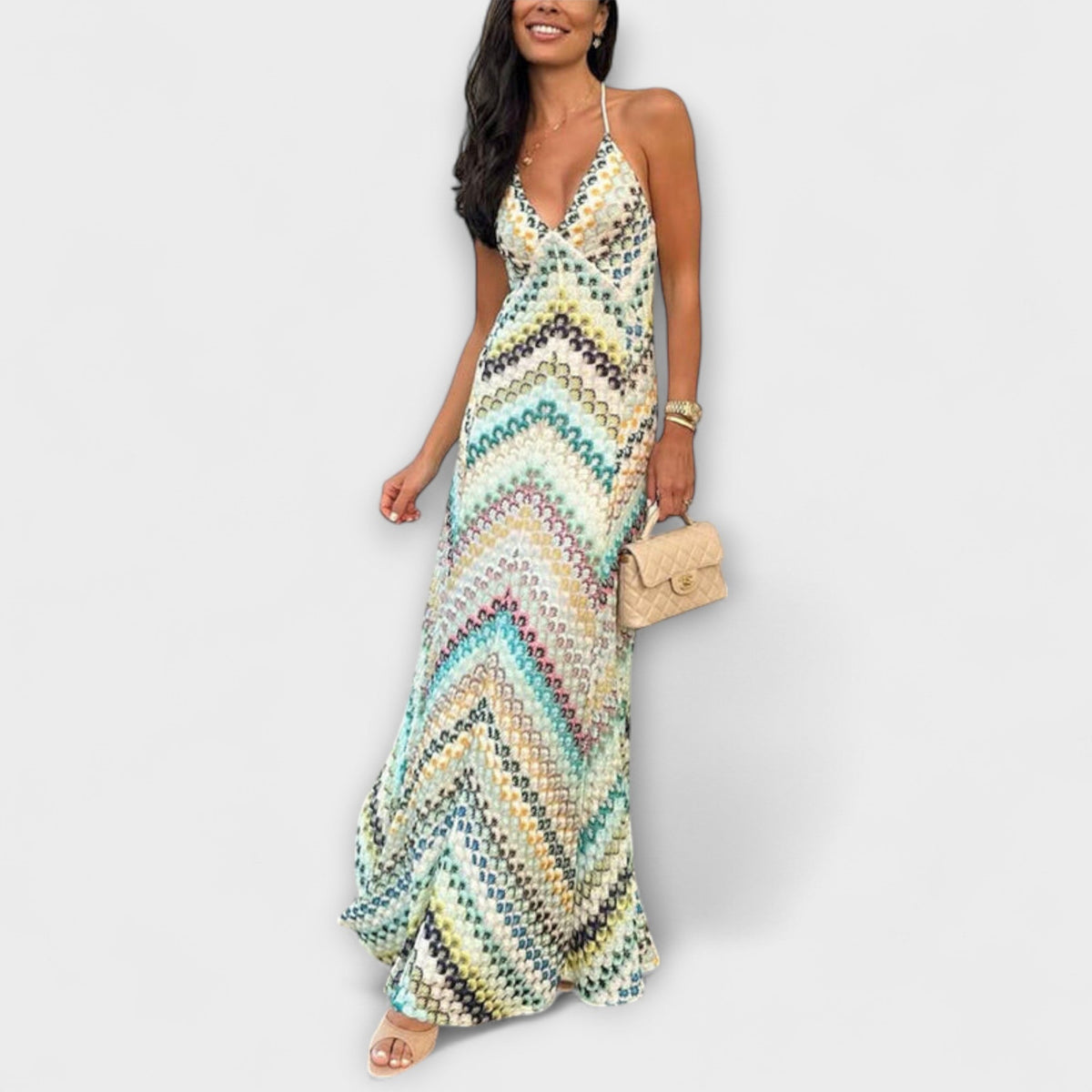 Remi - Robe Longue à Motif Chevrons Coloré