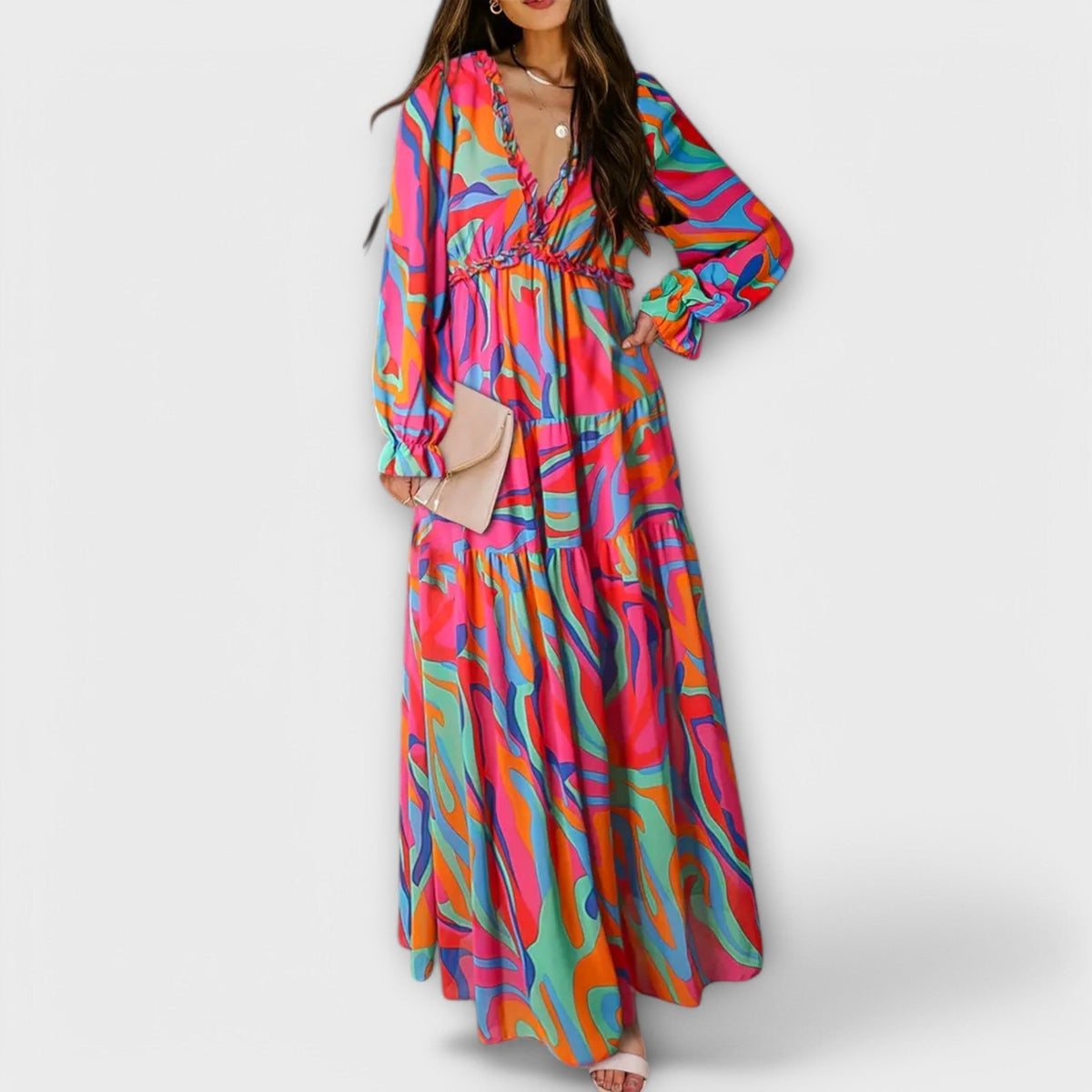 Helen - Robe Longue Rose à Motif Floral